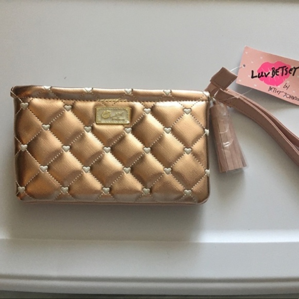 Luv Betsey Johnson Rose Gold Quilted Wristlet